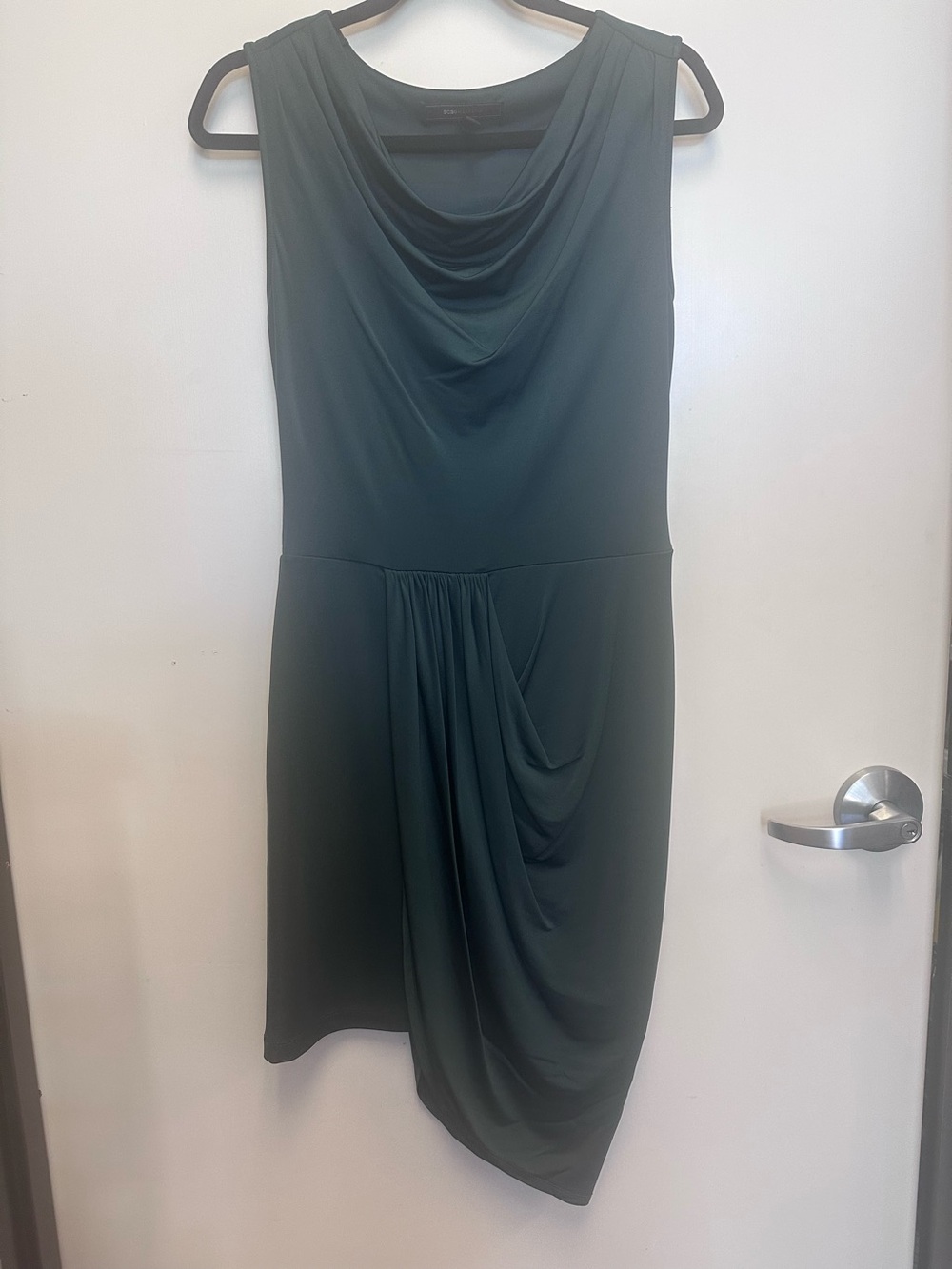BCBGMaxAzria Dark Green Sleeveless Asymmetrical Draped Dress